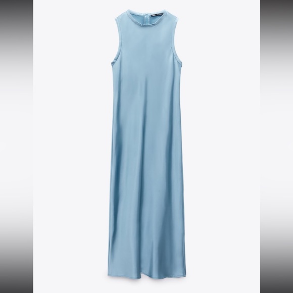 COPY - ZARA LIGHT BLUE SILK DRESS - Picture 2 of 4